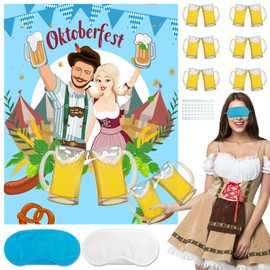 Zenoble Oktoberfest Decorations Oktoberfest Games Pin The Beer on The Poster Funny Party Games Supplies for German Bavarian Beer Festival Party Favors
