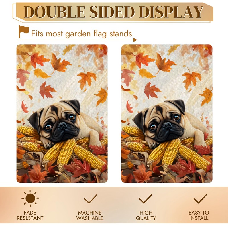 Pug-Dog Garden Flag 12x18 Hello Fall Vertical Double Sided Autumn
