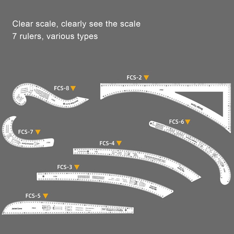 7Pcs Sewing Ruler Tailor Set Clear High Accuracy Scale Fashion