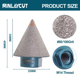 MINLAYCUT Diamond Beveling Chamfer Bits 35mm Diamond Cone Tile Bit Countersink Drill Bits M14 for Enlarging Trimming and Existing Holes
