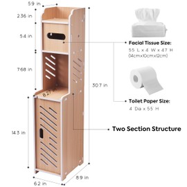 Doxo Waterproof Toilet Paper Holder Behind Toilet Storage Cabinet for Restroom, Slim Toilet Paper Storage with Lid (0ak)