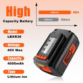 2Packs 4.0Ah 40Volt LBXR36 Lithium Battery Compatible with Black&Decker 40V Battery LBX2040 LBXR36 LBXR2036 LST540 LCS1240 LBX1540 LST136W
