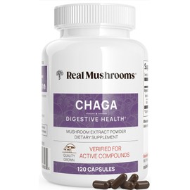 Real Mushrooms Chaga Mushroom Capsules – Organic Chaga Extract Powder with Extract Powder for Wellness & Energy Support– Vegan, Non-GMO, 120 Capsules – Organic Mushroom Supplement