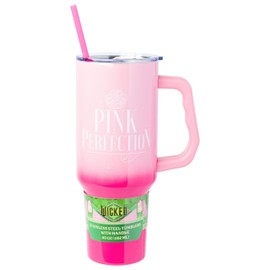Silver Buffalo Wicked Glinda Pink Perfection Ombre Stainless Steel Tumbler with Handle and Straw, Fits in Standard Cup Holder, 40 Ounces