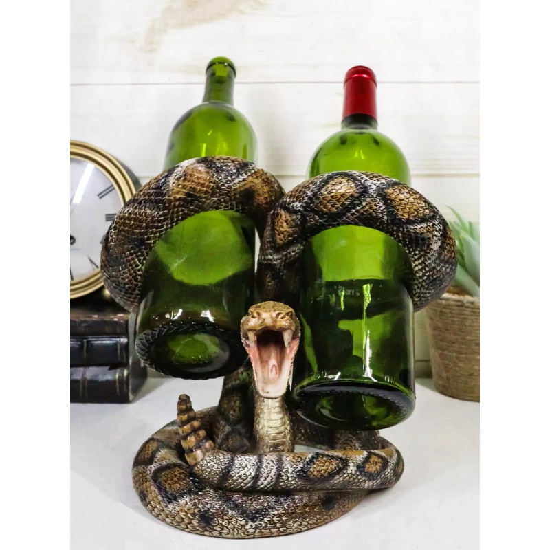 Rustic Western Coiled Diamondback Rattlesnake Snake Double Wine Bottles Holder