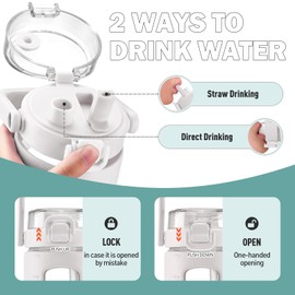 BLUEGO 32oz Glass Tumbler with Lid and Handle, Iced Coffee Cup with Straws, Glass Water Bottle with Silicone Sleeve and Volume, Marker Glass Cup with Time Marking, BPA Free, White