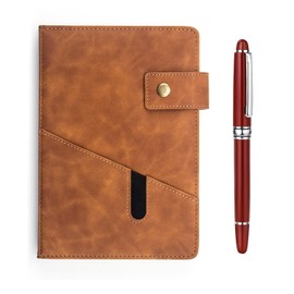 A5 Cuaderno de Negocios, A5 Cuaderno Ejecutivo, 100 hojas/200 páginas, con 1 Bolígrafo metálico, Cuaderno Tapa Dura de Rayas Clásico para Oficina, Negocios (Marrón)