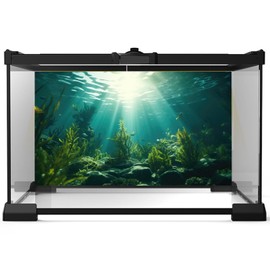 Riivvdise Ocean Aquarium Background Aquatic Plants with Rocks Terrarium Backdrop Sunlight Rays Deep Sea Fish Tank Background Aquarium Wallpaper Poster Decor Vinyl 36x20in