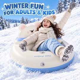 34.3 Inch Inflatable Snow Tube with Backrest and Handles, Thickened PVC Winter Sled for Outdoor Sledding