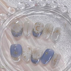 CQJSYL Nail Tips Short 100% Handmade Nail Tips Short Handmade Wearing Type False Nails Just Stick It On Korean Self Nail Sticker Nail Design Glossy Bride Coming-of-Age Ceremony Wedding (019XY, M)