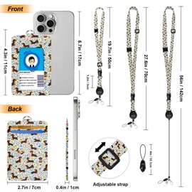 Cute Dog Lanyards for ID Badges, Women PU Leather Badge Holder, RFID Blocking Card Holders, Breakaway Neck Lanyards with Retractable Reel, Adjustable Badge Lanyard with Swivel Metal Clasp for Student