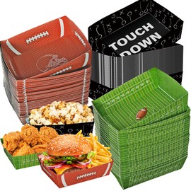 Football Party Decorations, 48PCS Superbowl Party Decorations, Football Paper Food Trays, 5lb Large Serving Boats for Football Birthday Party Decorations
