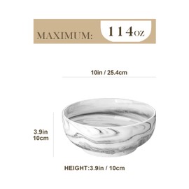 MALACASA Salad Bowls, 114 OZ(10") Extra Large Serving Bowls Set of 2, Porcelain Marble Grey Bowls Set for Soup, Salad, Ramen and Fruit, Dishwasher& Microwave Safe, Series REGULAR