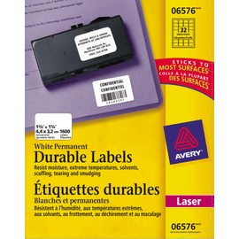 Avery Durable ID Labels with TrueBlock Technology for Laser Printers, 1-3/4" x 1-1/4", White, Rectangle, 1600 Labels, Permanent (6576)