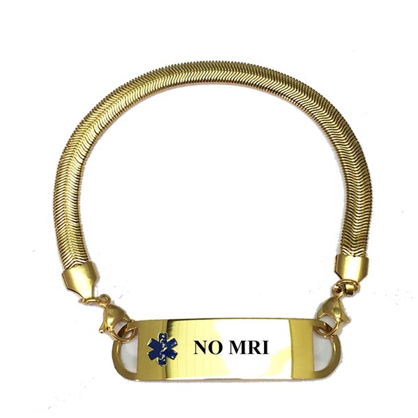 Pre-Engraved Gold Plated Chevron Pattern"No MRI" Medical ID Bracelets for Women