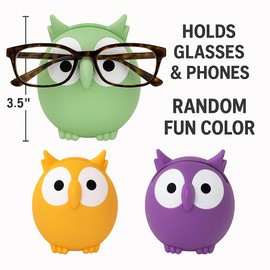 Dependable Industries inc. Essentials Owl Eyeglass Holder Stand for Glasses, Sunglasses & Smartphone – Cute Animal Desk and Nightstand Organizer – Random Color Shipped