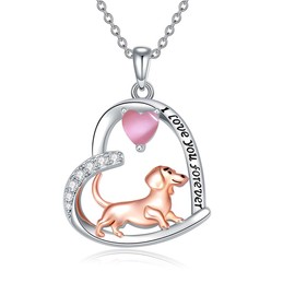 MEIDERBO Dachshund Necklace 925 Sterling Silver Dog Pendant Cat Eye Dachshund Jewelry Gifts for Women