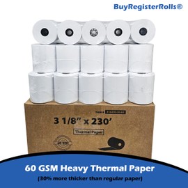 60 GSM Heavy Thermal Paper 3 1/8 x 230' thermal receipt paper (50 rolls - 60 GSM) Fits All POS Cash Registers Printers Clover Square Stations, Star Micronics SCP700, TSP100