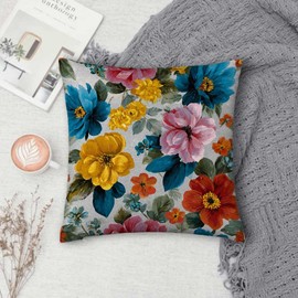 NenuVainl Floral Throw Pillow Covers 18x18 Set of 2, Cushion Covers, Decorative Square Pillowcases for Couch, Bedroom, Living Room（C）