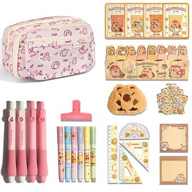Melorumi Cute Pink Capybara Pencil Case Stationery Set Kawaii Pouch Gifts For Girls Kid Large Capacity Capibara Organizer Office School Supplies