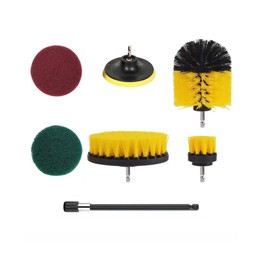 7Piece Drill Brush Attachments Set,Scrub Pads & Sponge, Power Scrubber Brush with Extend Long Attachment All Purpose Clean for Grout, Tiles, Sinks, Bathtub, Bathroom, Kitchen