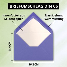 NEUSER PAPIER 25 envelopes violet - DIN C6 - lined with white tissue paper - 90 g/m² - 11.4 x 16.2 cm - wet glue -