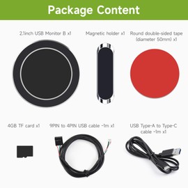 Waveshare 2.1inch CPU/GPU Cooler Round LCD Display, AIO Computer Temp Monitor for Water Cooling Systems, PC Sensor Panel for PC Computer Accessories in Side Prebuilt Gaming PC Parts, Black