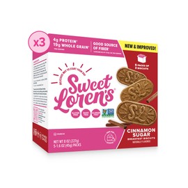 Sweet Loren's Vegan Breakfast Biscuits | Cinnamon Sugar | 4g Protein, 19g Whole Grains | Plant Based, Gluten Free, Dairy Free, Nut Free Snacks | 3 Pack (15 Total Biscuits, 1.6 ounce each)