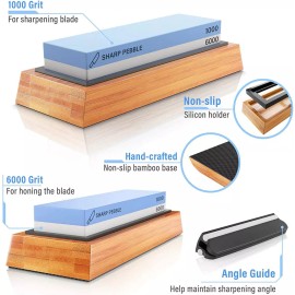 Sharp Pebble Premium Whetstone Sharpening Stone, 1000/6000 Grit, Bamboo Base