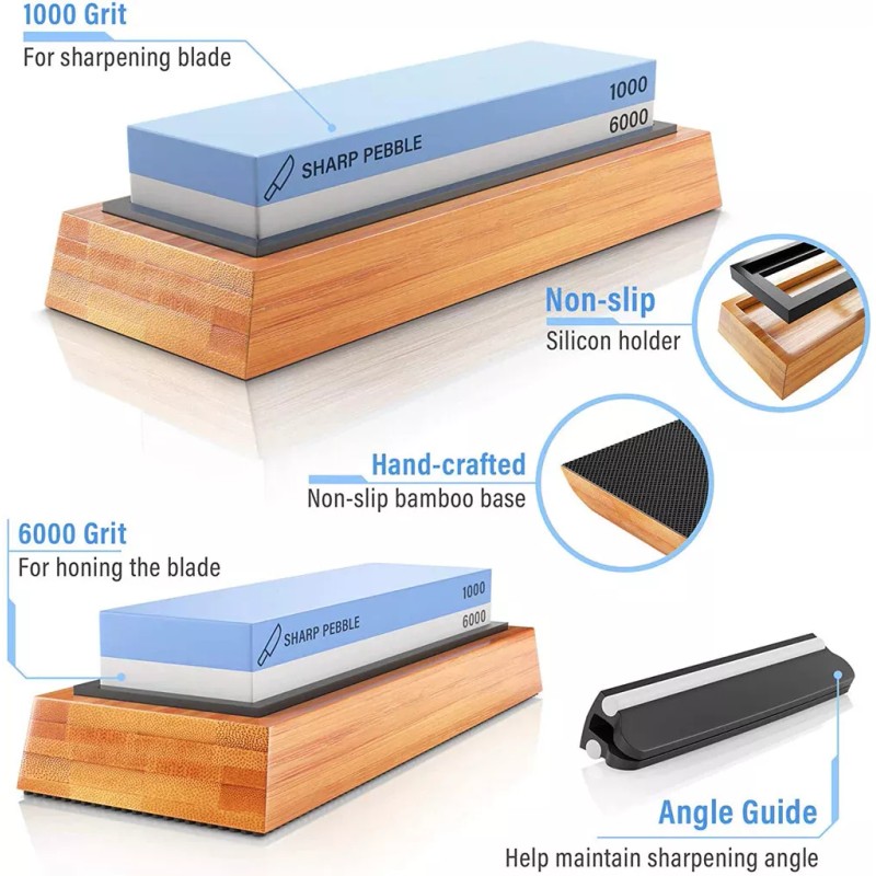 Sharp Pebble Premium Whetstone Sharpening Stone, 1000/6000 Grit, Bamboo Base