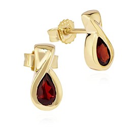NKlaus Pair of genuine garnet teardrop stud earrings 333 yellow gold 8 carat 10 x 5 mm 11929, Yellow Gold