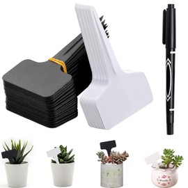 HANIUTTY 100 Plant Labels 6 x 10 cm, T-Type Plastic Plant Markers Thick PVC Labels with Pen for Potted Plants, Flowers Vegetables