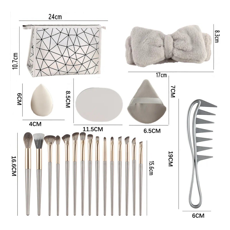 Kit De Herramientas De Maquillaje Con Brochas Y Esponjas Gris