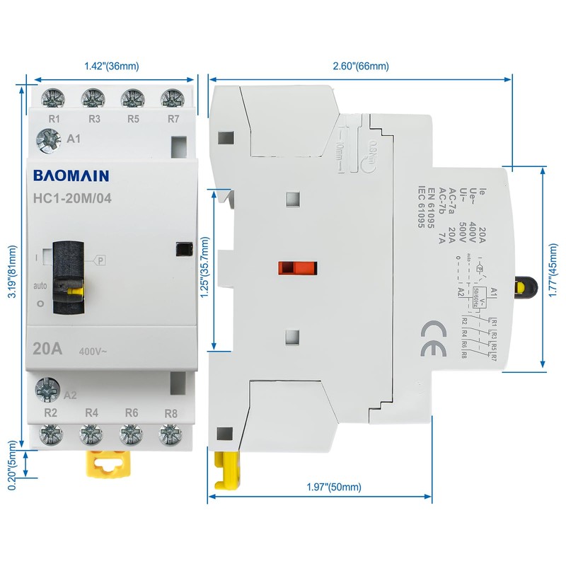 Baomain 220V AC 4-Pole Contactor, 20A 4NC Normally Closed, DIN