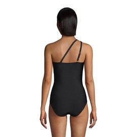Lands' End Womens Chlorine Resistant One Shoulder Cut Out One Piece Swimsuit Control Black Regular 8