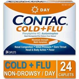 Cápsulas diurnas CONTAC Cold + Gripe Max Strength alivio de múltiples síntomas, 24 unidades