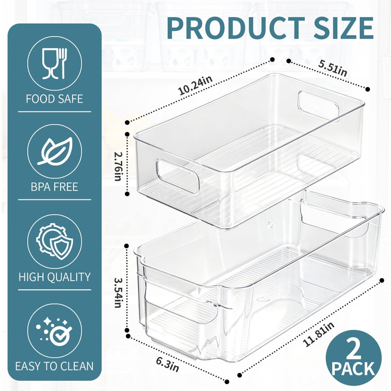 Yogurt Organizer for Fridge, Refrigerator Storage Bins with Handle, 2