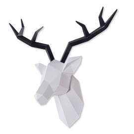 TIANCENTRAL H Deer Head Wall Decor Faux Taxidermy Resin Animal Head Wall Art Geometric White Deer Head Black Antlers for Office Bar Holiday Home Decoration