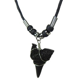 Exotic & Trendy Jewelry Books and More Shark Tooth Necklace - Resin Tooth - Shark Tooth Adjustable Surfer Necklace - Coqui Taino Necklace (Black Tooth)