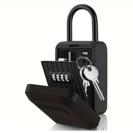 Udekit Key Safe with Hanger - Key Box with 4 Digit Combination Code, Waterproof Cover, Wall Mounted - Large Capacity for Outdoor, Home, Office and Garage - Black