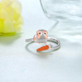 Feijiesi Guinea Pig Ring 925 Sterling Silver Cute Guinea Pig Open Ring Animal Guinea Pig Gifts for Women