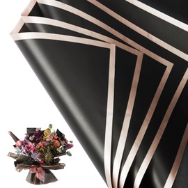30 Sheets Black Gold Edge Flower Bouquet Wrapping Paper，Florist Supplies Waterproof Floral Bouquet Wrapping Paper Bouquet Accessorie，Flower Shop Packaging Pape for DIY Gift Wedding Birthday