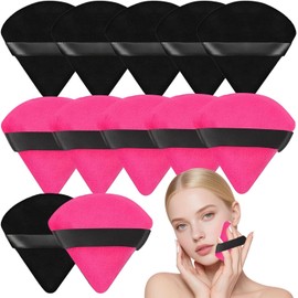 Jasinber Set de 12 esponjas de polvo triangulares para polvo facial, Esponja de maquillaje de terciopelo suave, polvo suelto de base cosmética Esponja de belleza Herramientas de maquillaje (Rosa)