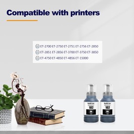 LAIPENG 102 Ink Compatible with Epson 102 Ink Bottles for EcoTank ET-2700 ET-2750 ET-2751 ET-2756 ET-2850 ET-2851 ET-2856 ET-3700 ET-3750 ET-3850 ET-4750 ET-4850 ET-4856 ET-15000 Printer (2 Black)