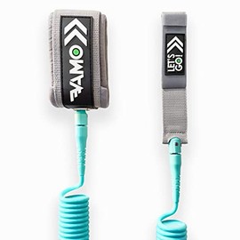 VAMO Premium Coil SUP Leash, 10' and 9' Coiled Paddleboard Leashes. 7mm Thick legrope, Replacement for Stand Up Paddleboards, ISUP or Surf Board (Seafoam-Gray, 10)