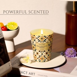 HomeLights Scented Candles for Women & Men, 6.7oz Candle Jars Aromatherapy Single Wick Candle, Ideal for Bohemian Natural Textures Home Decor and Gifts, Peach Blossom Freesia