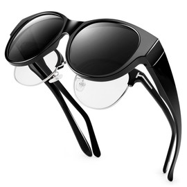 URUMQI Sunglasses for Glasses Wearers, Women's Over-Top Sunglasses, UV400 Protection, Anti-Glare Polarised Sunglasses, Fit Over Glasses, Ultra Light, A01 Glossy Black Frame/Grey Lens