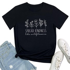 ROSEPARK Womens Graphic Tees Spread Kindness Cute T Shirts Black Medium