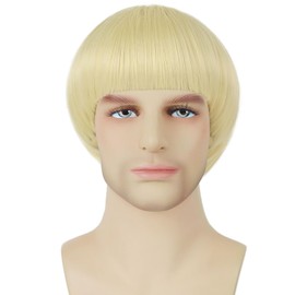 Mens Blonde Wig 613 Bowl Cut Wigs 60s Retro Blonde Mushroom Wig With Bangs Unisex Funny Wigs for Daily Anime Halloween Costume Cosplay Party Use
