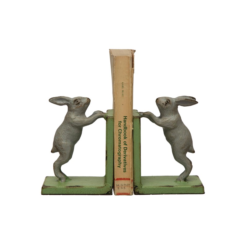 Creative Co-Op Decorative 2-Tone Cast Metal Rabbit Bookends, Green and